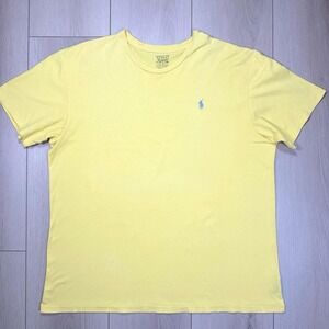 Polo Ralph Lauren Yellow T-Shirt XL Classic Crewneck Blue Pony Tee Cotton Casual